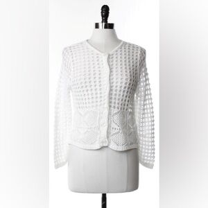 Jeanne Pierre Open Knit White Women’s Cardigan Sweater